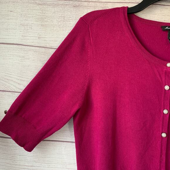 Audrey & Grace Pink Knit Cardigan Sweater Pearly Buttons Size Medium - Picture 5 of 15